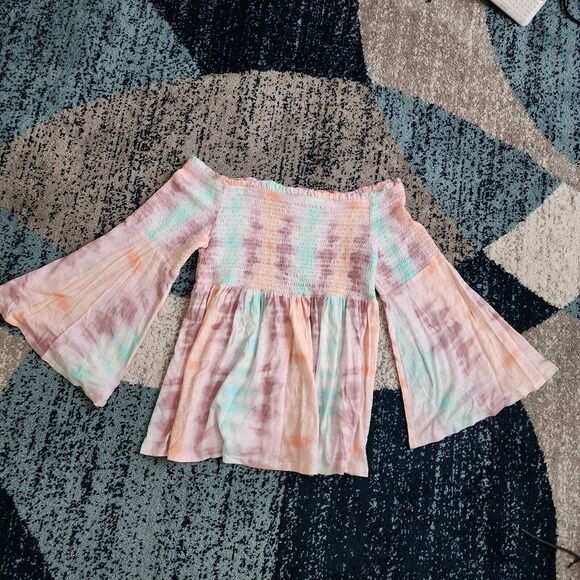 NWT Torrid 2 Pastel Tie Dye Smocked Off Shoulder Smocked Babydoll Top, 2X 18-20 - Picture 3 of 9